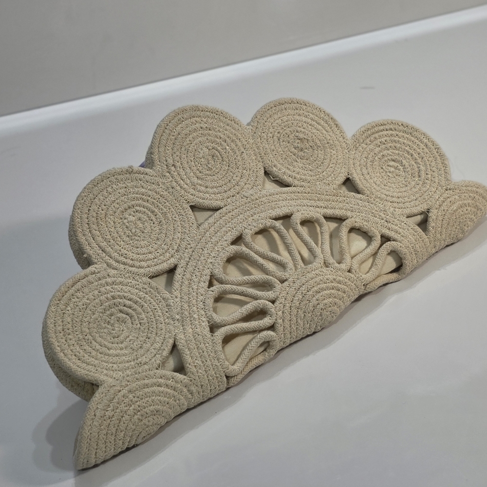 Shiraleah Val Cotton Braided Scalloped Clutch Ivory Zip Pouch
